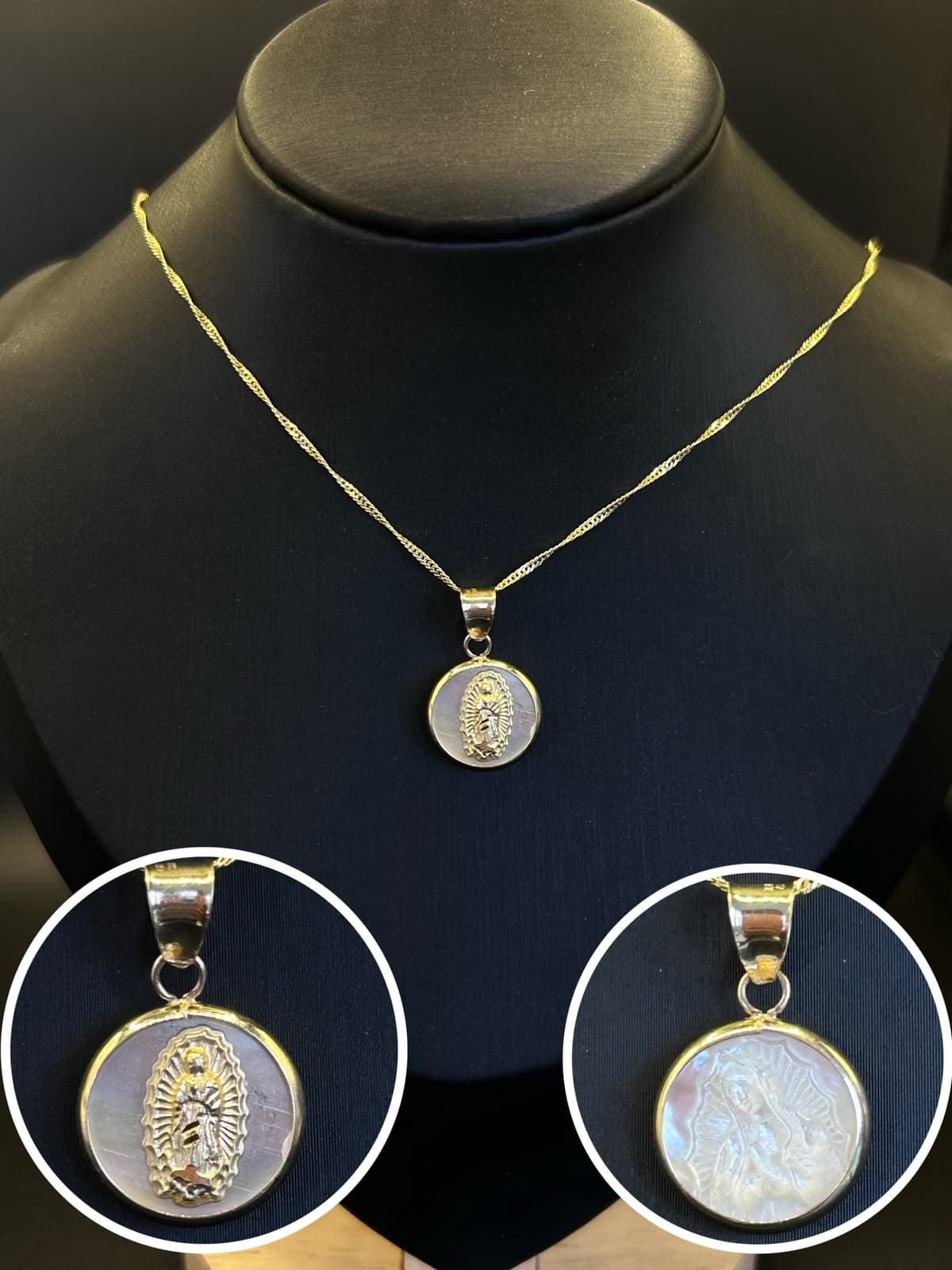 Dije  Medalla Conchanaca Virgen Doble Vista Bisel Oro 10k